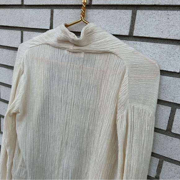 Savannah Morrow Silk Bamboo Cream Crinkle Fabric Blazer Cardigan Top - Picture 5 of 10